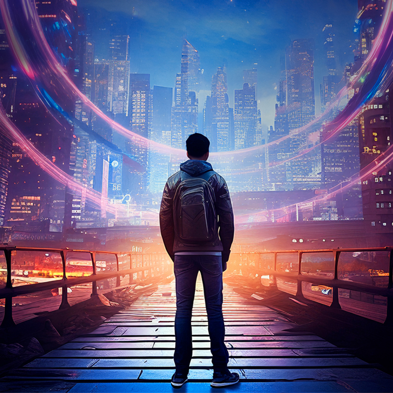 Man looking at city