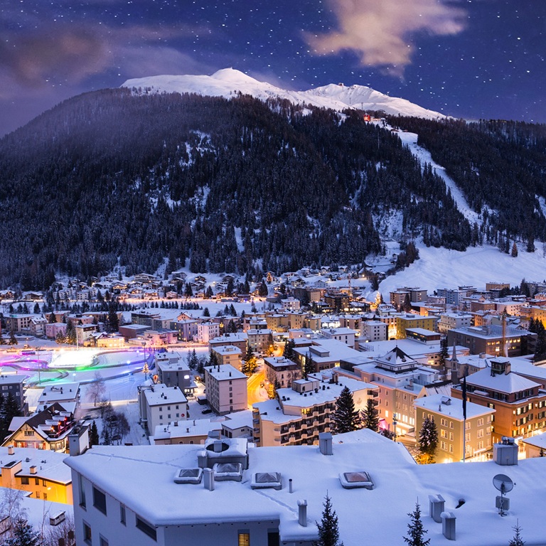 Davos landscape in a snowy night.