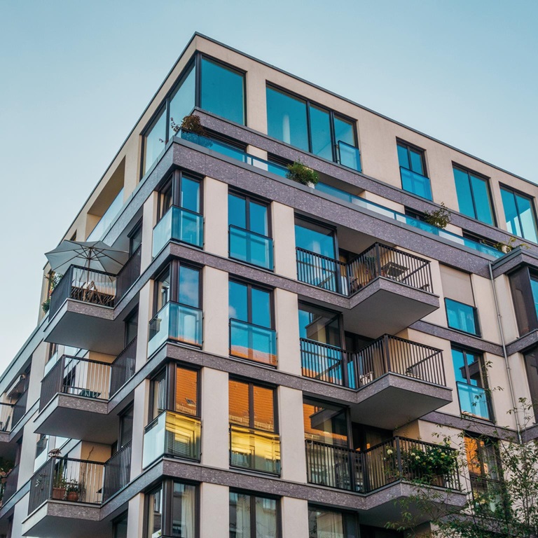 Modern apartment building in urban setting