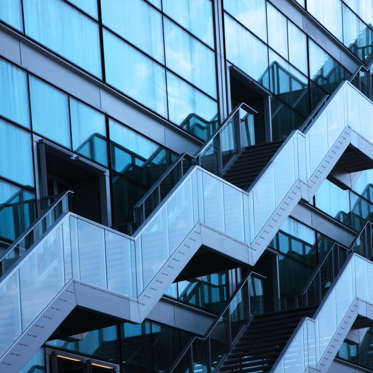 Modern building with zigzag stairs