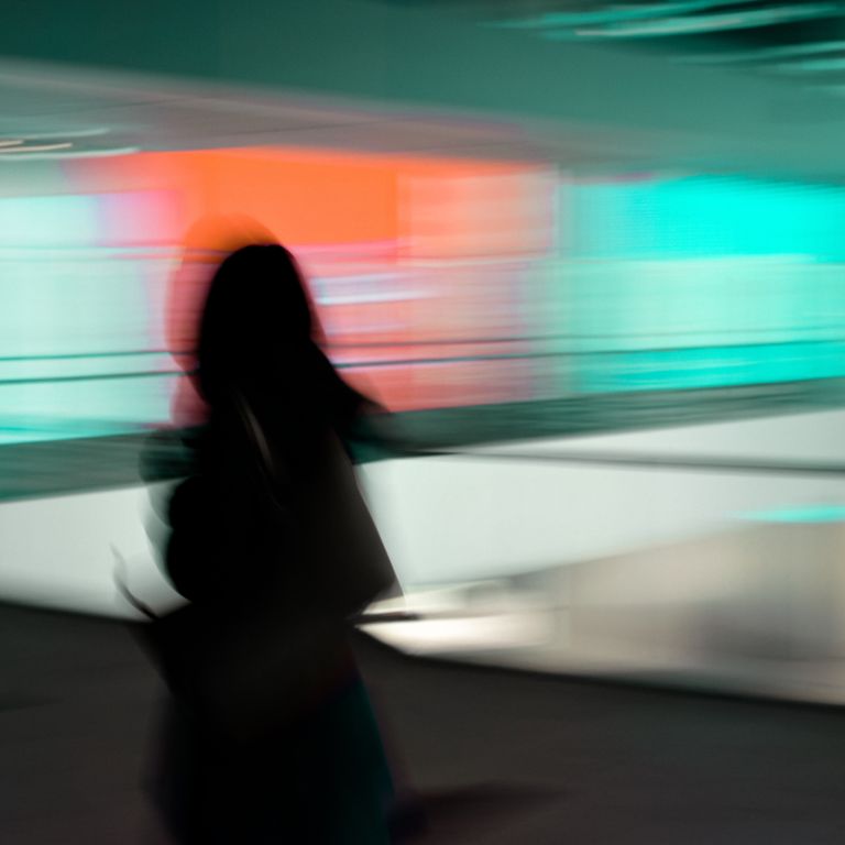 Movement of a person in a colorful space during the day