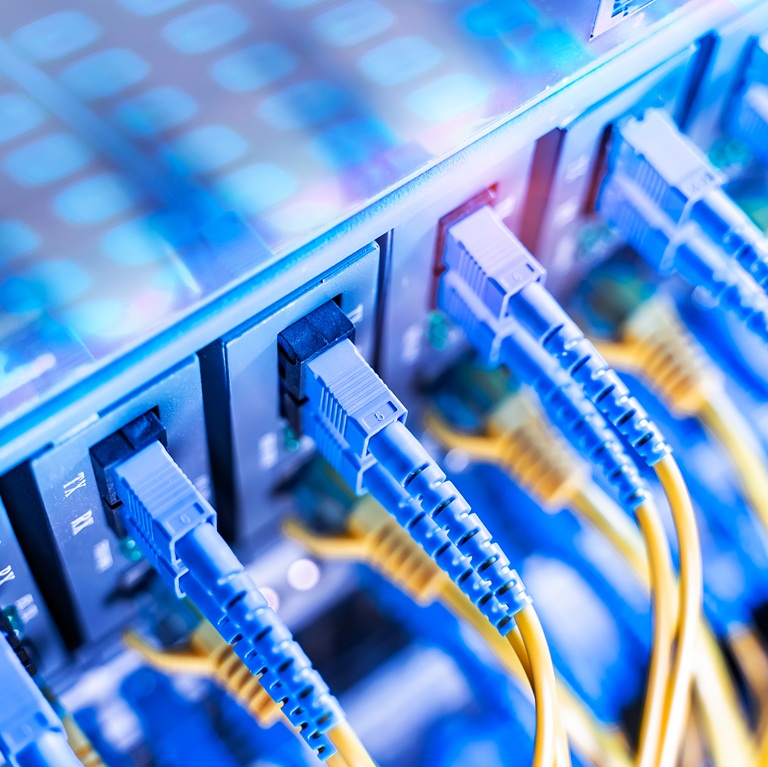 Network cables connected to server in data center