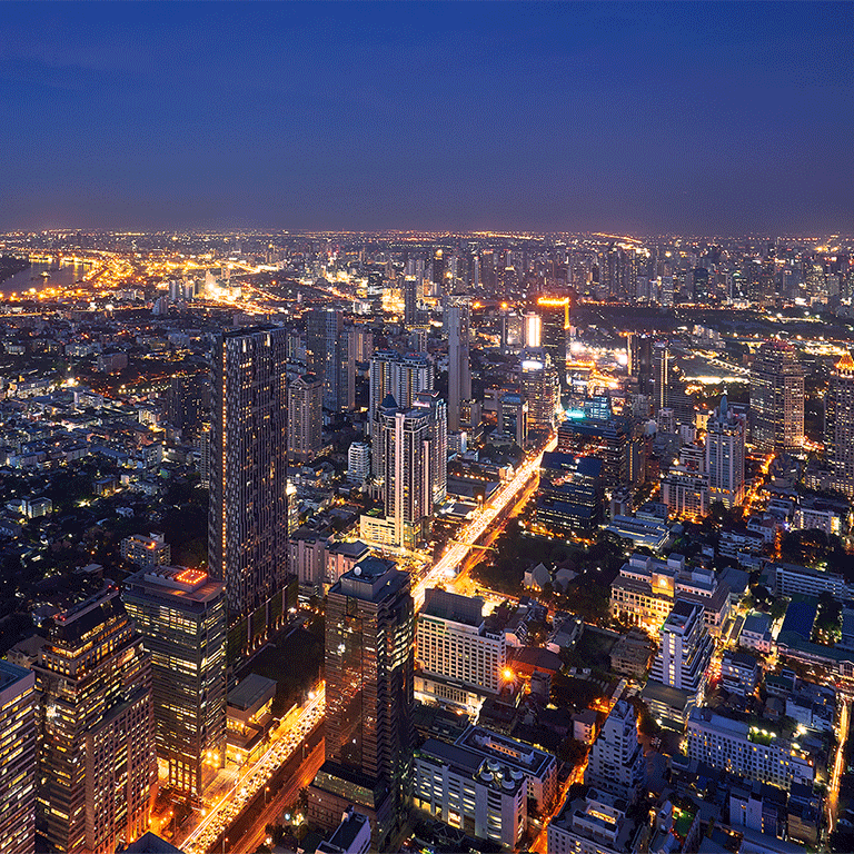 Night cityscape in metropolis with lighting up building