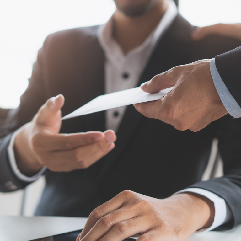 Office worker receiving document