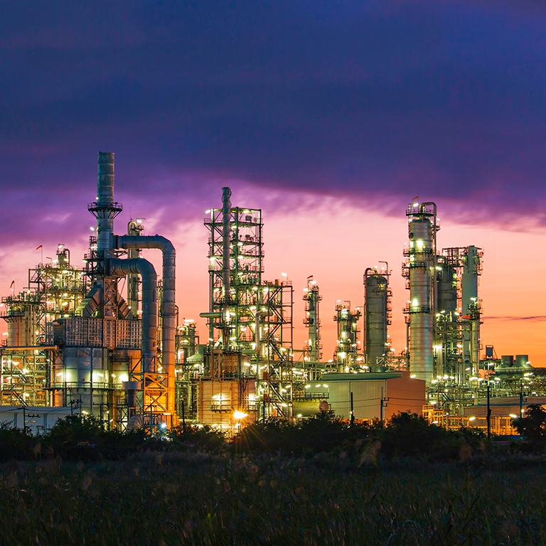 Oil​ refinery​ and​ plant and tower of Petrochemistry industry in oil​ and​ gas​ ​industry with​ cloud​ blue​ ​sky the morning​