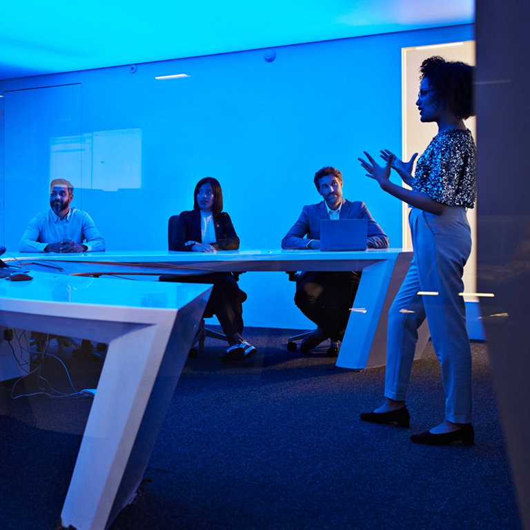 People discussing ideas in a conference room