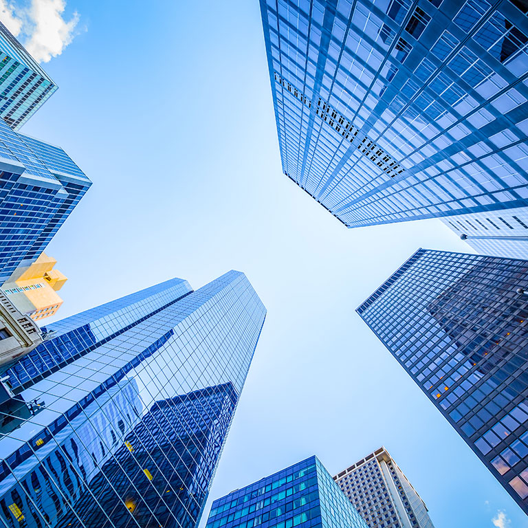 Up view in financial district