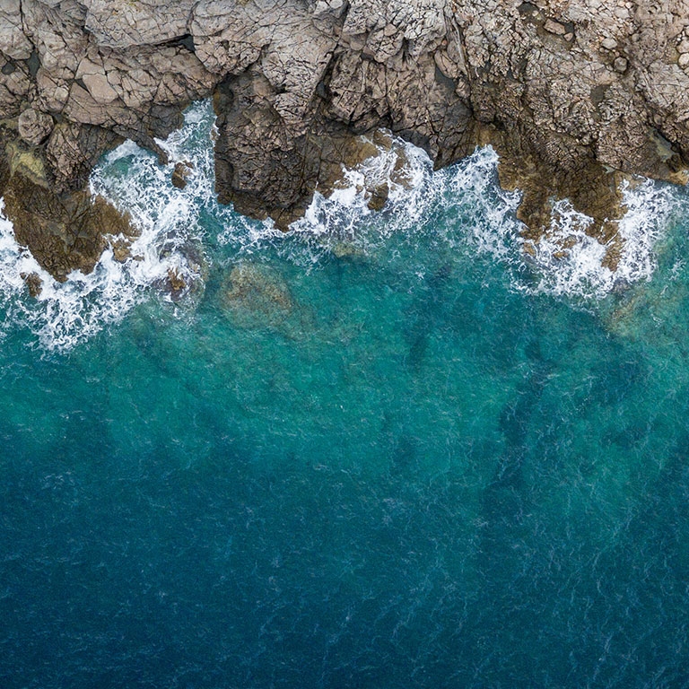 Aerial view of sea waves and fantastic Rocky coast, Montenegro