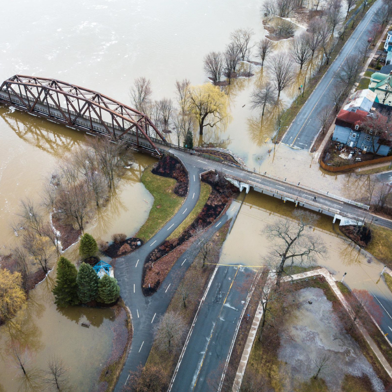 River flood over bridge