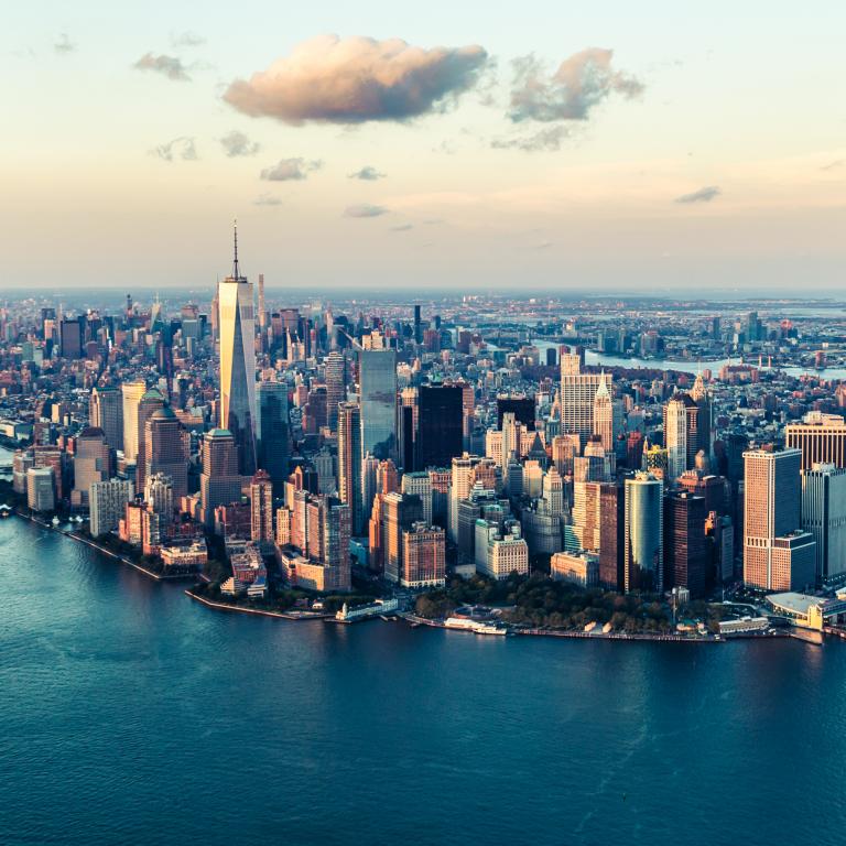 Sky view of New York city over the river