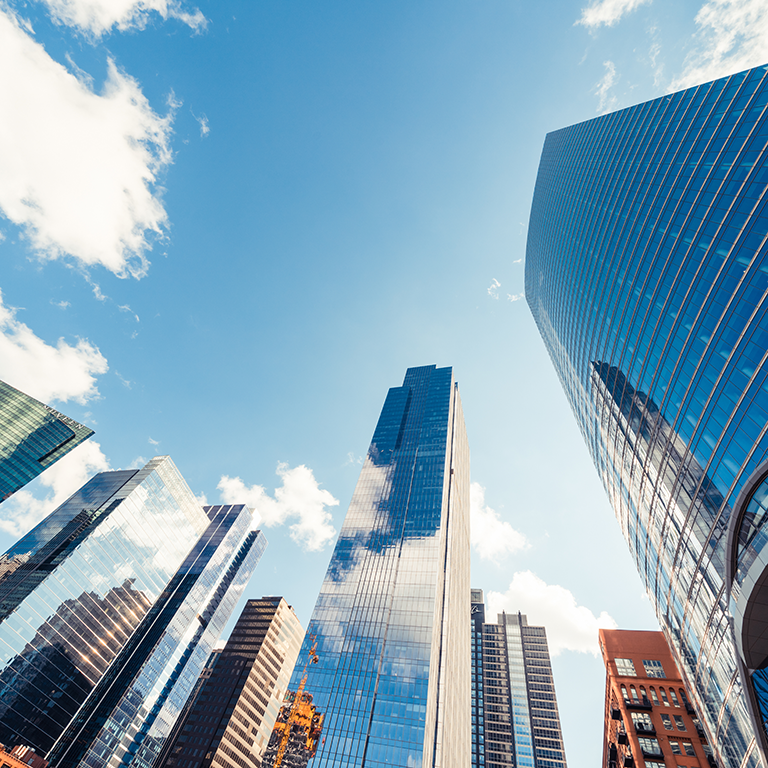 Modern tower buildings or skyscrapers in financial district 