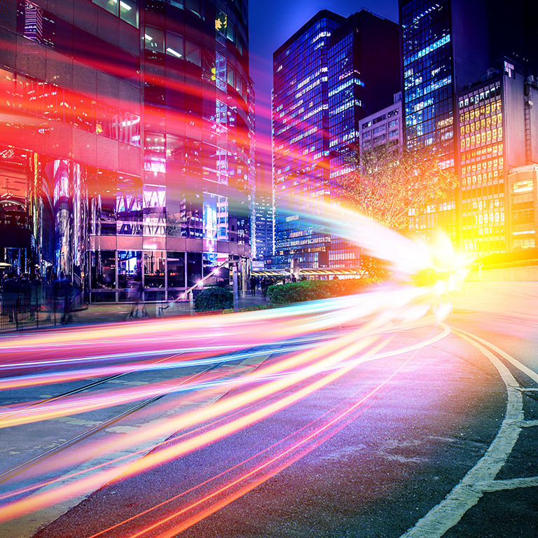 Motion speed light trails on night street