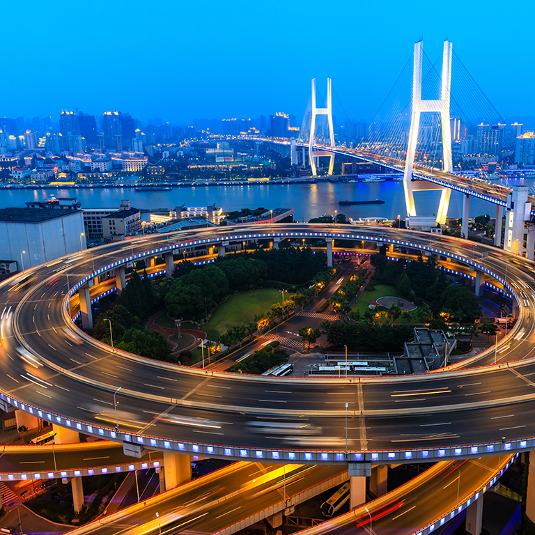 beautiful nanpu bridge at dusk,crosses huangpu river,shanghai,China