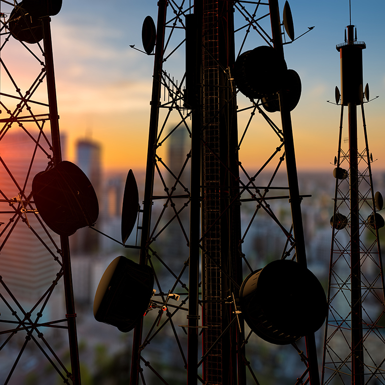 telecommunication towers with antennas