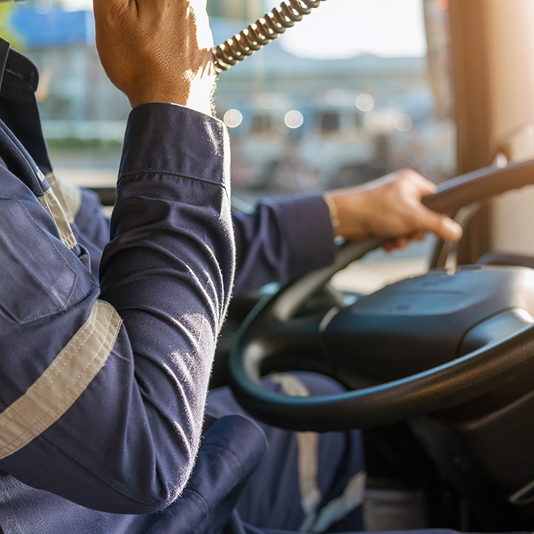 Truck driver talking through radio, communication on the highway, Concept transport on road, spot focus.