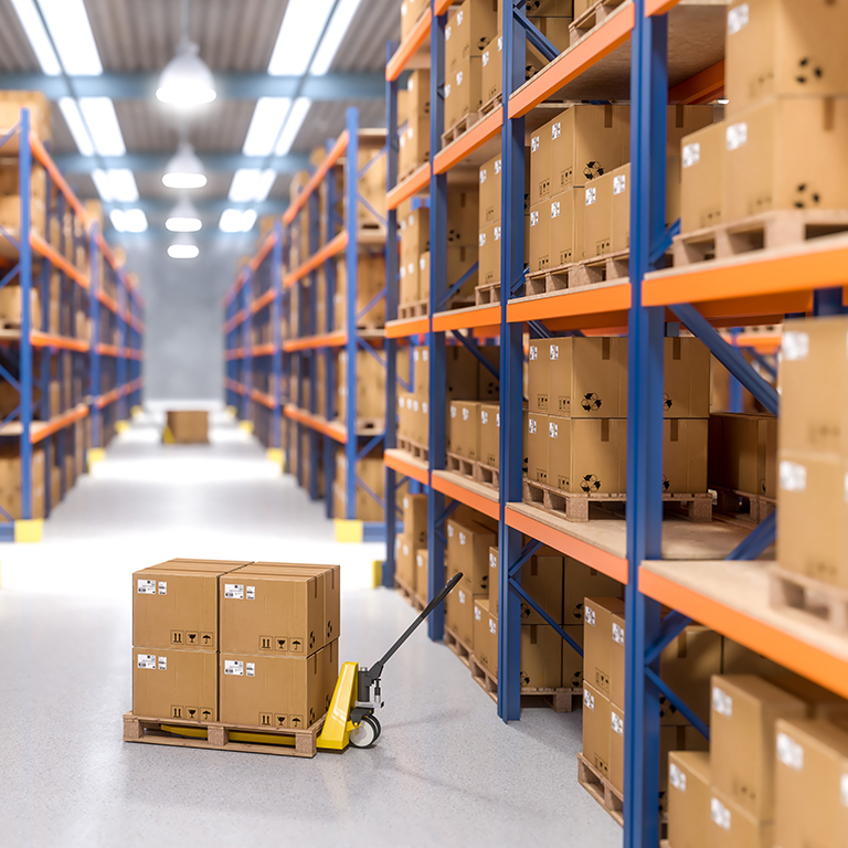 Interior of a classic warehouse with a pallet