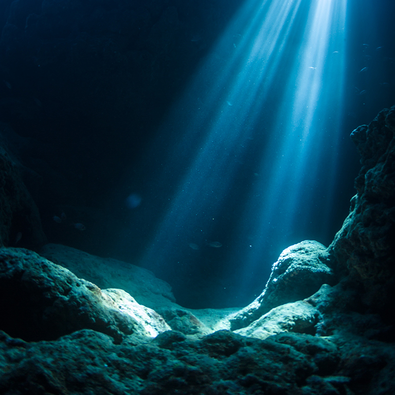 Sun Light into the Underwater Cave