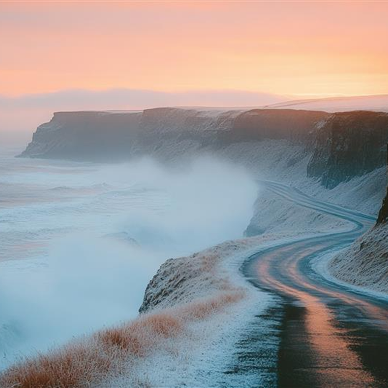Waves crashing against cliffs