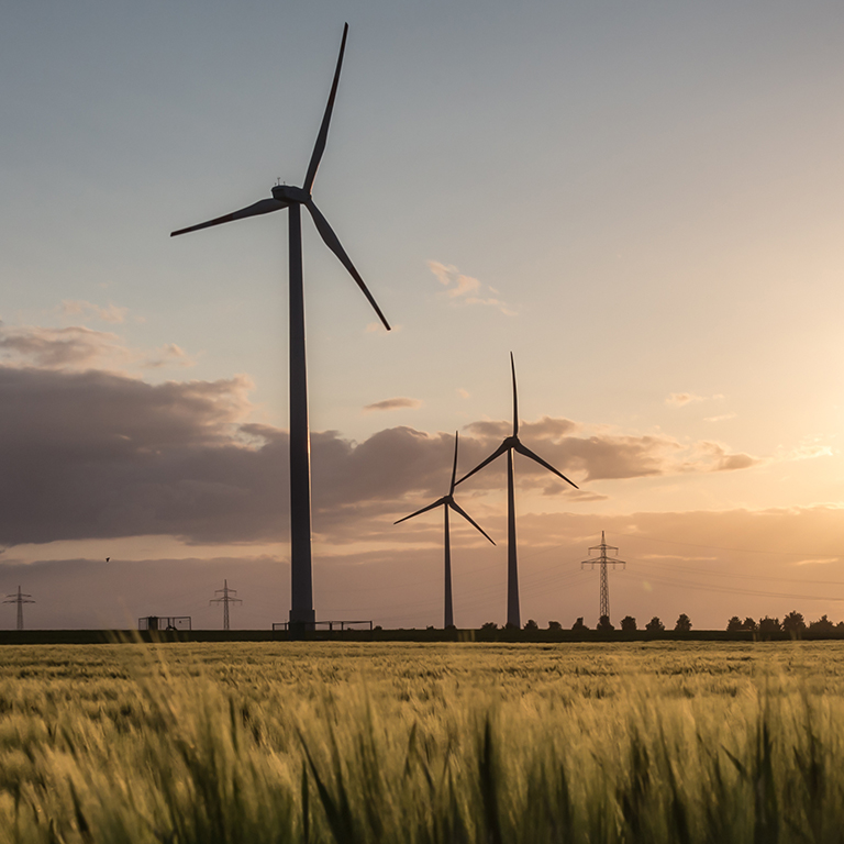 wind turbine farm sundown